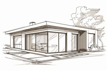Serene outline of a modern bungalow symbolizing simplicity and elegance