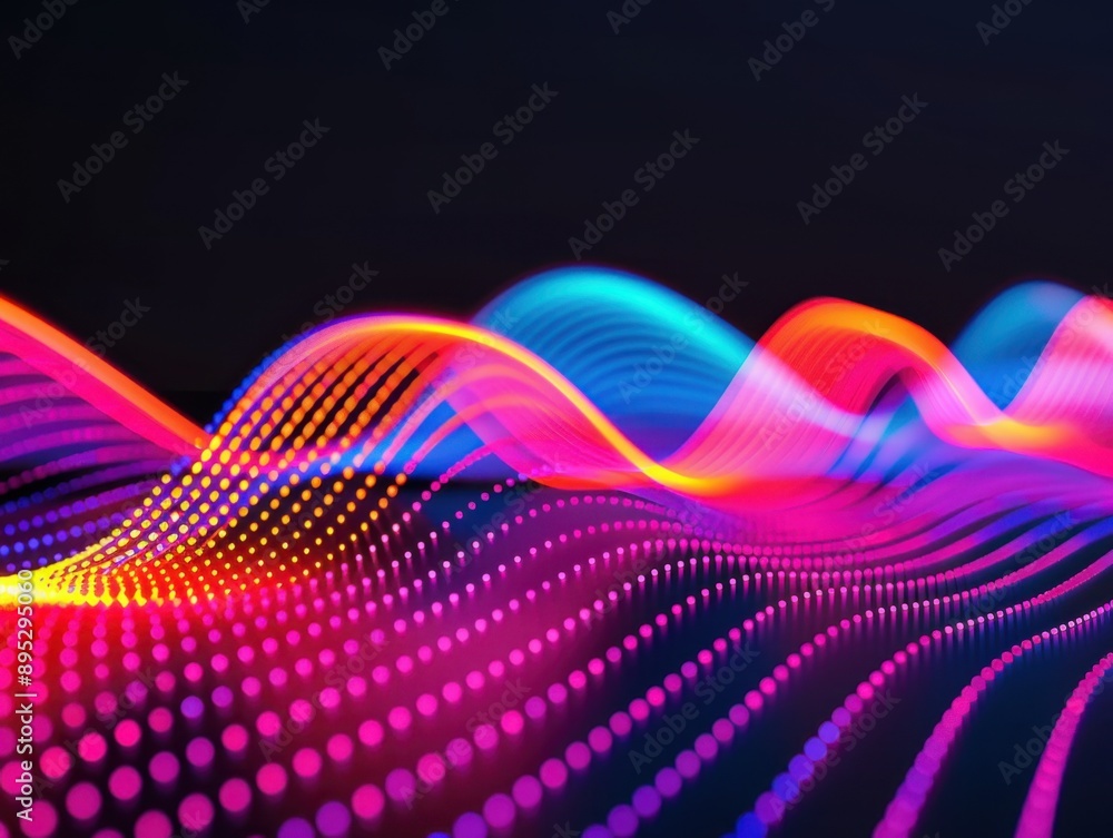 Poster digital wave network, vibrant abstract representation of information flow, interconnected design, am