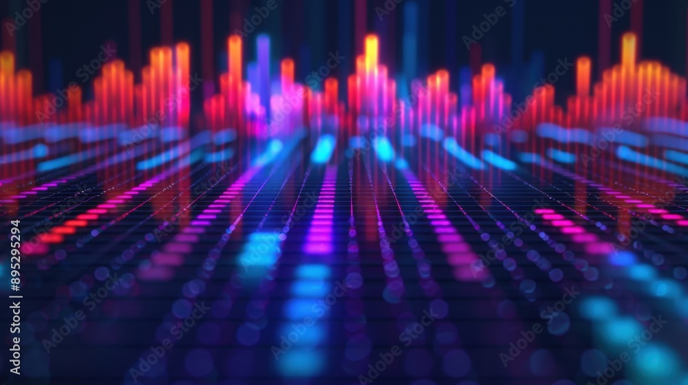 Poster abstract art of a sound wave merging with a digital interface, symbolizing the seamless integration 