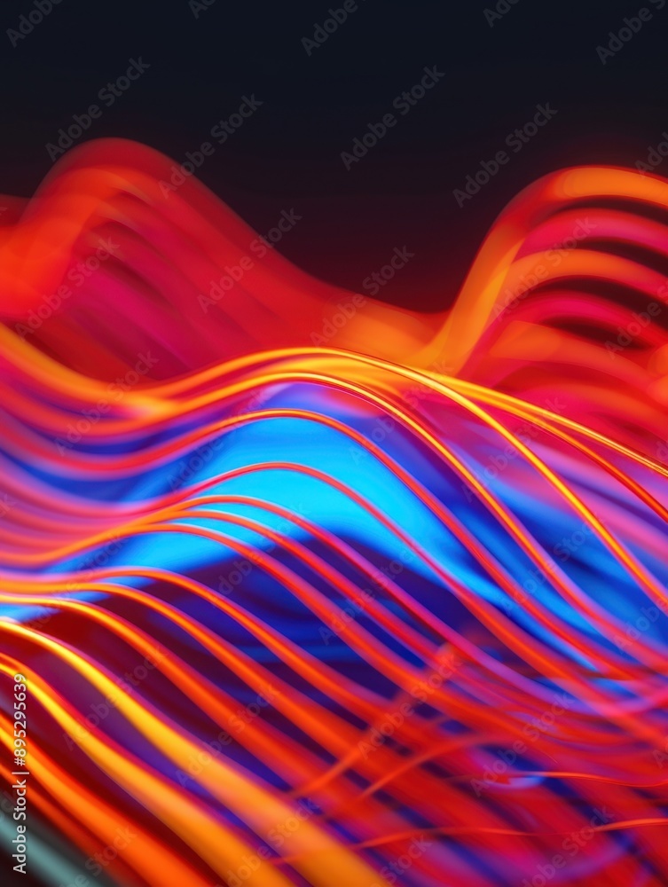 Poster digital wave communication, an abstract design illustrating vibrant waves emanating from a smartphon