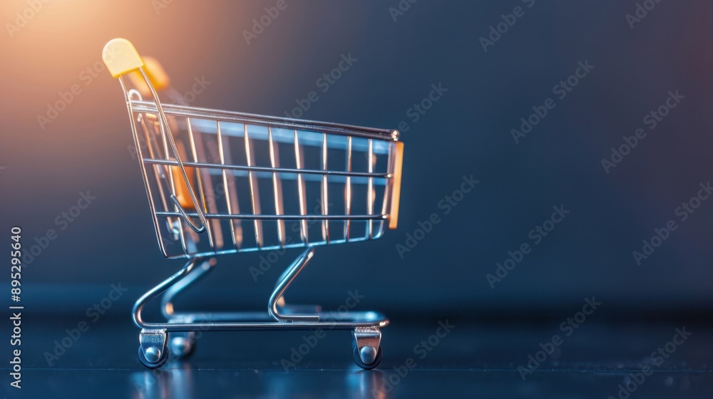 Poster digital cartography, an abstract depiction of a shopping cart crafted from binary code, illustrating