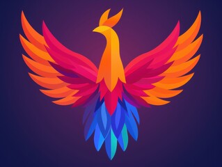 Obraz premium Phoenix Rebirth in Corporate Identity, an abstract depiction of a phoenix emerging from a logo, symbolizes renewal and success with ample space for text, emphasizing depth and detail.