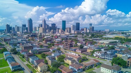 Naklejka premium Aerial View of Crescent City Connection Bridge and New Orleans Warehouse District