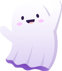 Halloween kawaii ghost character. Adorable cartoon vector sweet funny spirit, baby spook with a big cute smile and playful expression floating and adding charming touch to the spooky holiday season