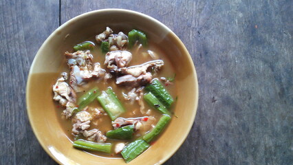 Chicken curry with manoy, meat, bone, food, bitter