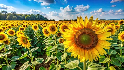 Field of bright yellow sunflowers in full bloom on a sunny summer day, nature, flowers, sun, field, vibrant, yellow