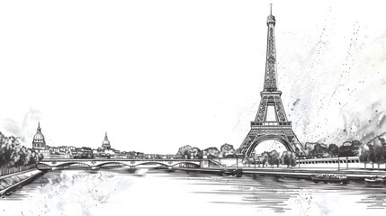 A sketch of the Eiffel Tower with a grungeinspired background