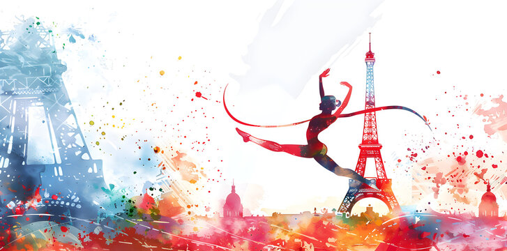 Paris cityscape with ribbon dancer