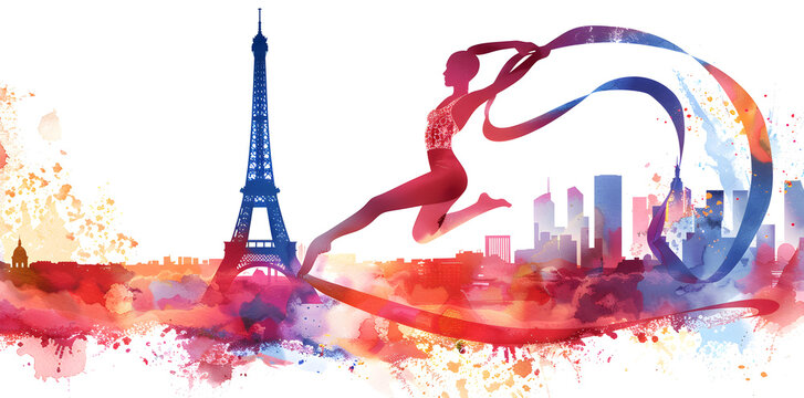 Paris cityscape with ribbon dancer