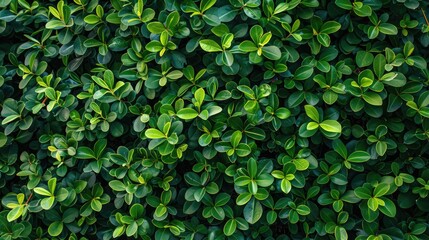 Obraz premium Close-up of hedge wall with small green leaves. Garden evergreen hedge texture. Natural background. Nature's beauty. Green foliage pattern.