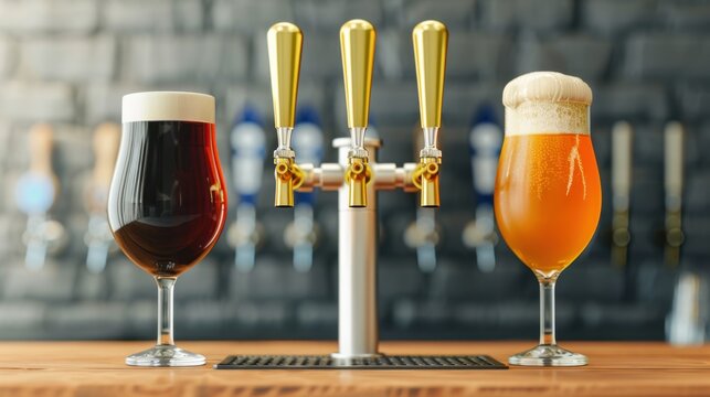 Beer Celebration Scene, vibrant illustration featuring an array of beer taps and glasses, embodying the festive spirit of International Beer Day, ample space for messaging.