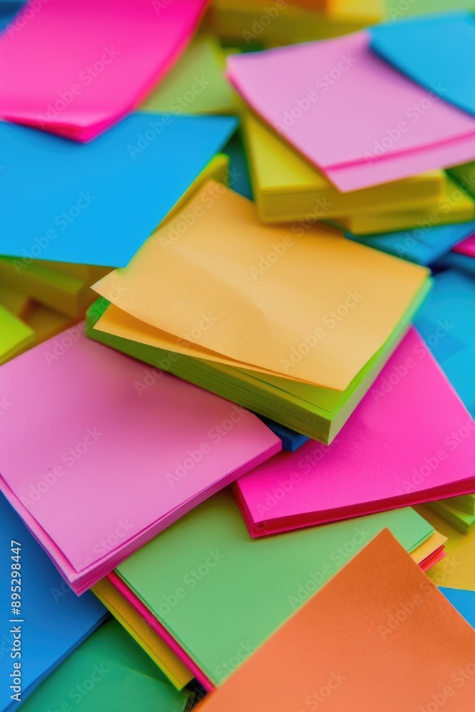 Poster A stack of colorful post-it notes piled high, ideal for use in office or home settings