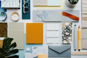 A desk filled with various colored papers, perfect for creative work or office use