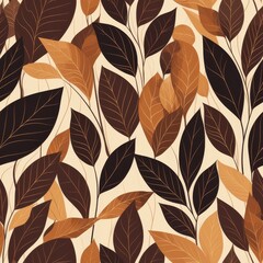 minimalistic vector seamless leaf pattern with brown and black colors in a drawing style