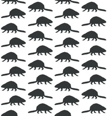 Vector seamless pattern of hand drawn beaver silhouette isolated on white background