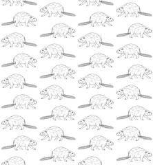 Fototapeta premium Vector seamless pattern of hand drawn sketch doodle outline beaver isolated on white background
