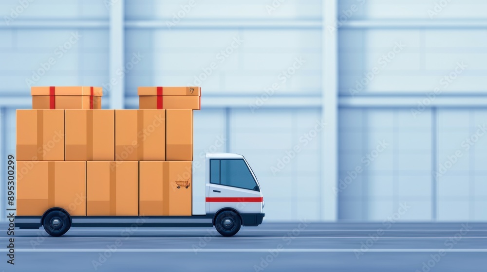 Poster express shipping illustration, vibrant flat design showcasing package delivery, ample copy space for