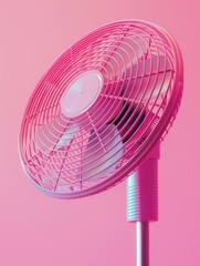 A pink fan sits atop a metal pole, perfect for decoration or photography prop