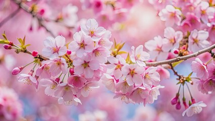 Obraz premium Soft pink cherry blossoms blooming in spring , delicate, flowers, pink, petals, nature, seasonal, tree, sakura, floral