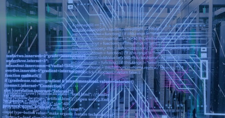 Image of circuit board and data processing over computer servers