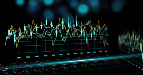Obraz premium Image of financial data processing over black background