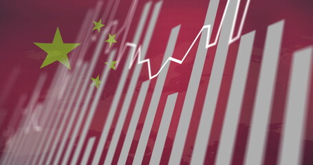 Fototapeta premium Image of financial data processing over flag of china
