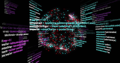 Image of digital data processing over globe of connections