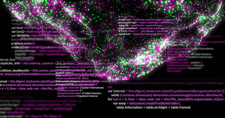 Image of digital data processing over globe of connections