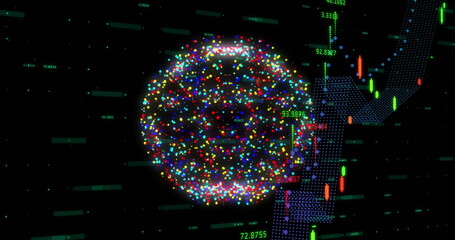 Image of digital data processing over globe of connections