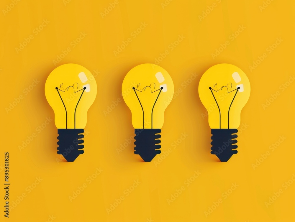 Poster creative concept map, vibrant flat design illustrating idea generation with lightbulbs, ample copy s