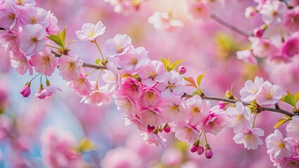 Obraz premium Soft and delicate pink cherry blossoms blooming in spring , Nature, flowers, petals, tree, bloom, beautiful, pink, delicate