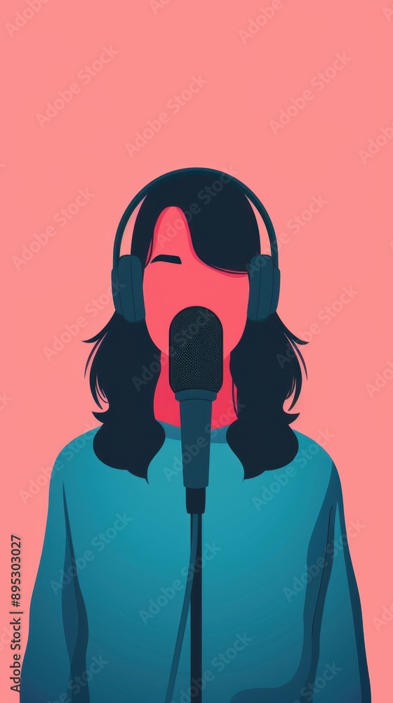 Poster streaming experience, engaging flat design illustration showcasing a person in front view, emphasizi
