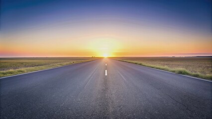 Panoramic view of asphalt road in steppe landscape at sunset, sunset, steppe, road, panoramic view, asphalt, landscape