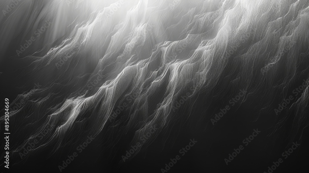 Poster Abstract black and white image of a mountain range. Ideal for backgrounds or graphic design projects.