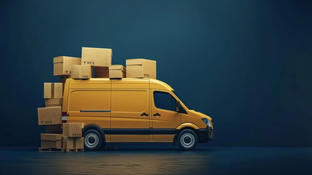 delivery or movers service van full of cardboard boxes for fast delivery and logistic shipments concepts with empty mockup copy space 