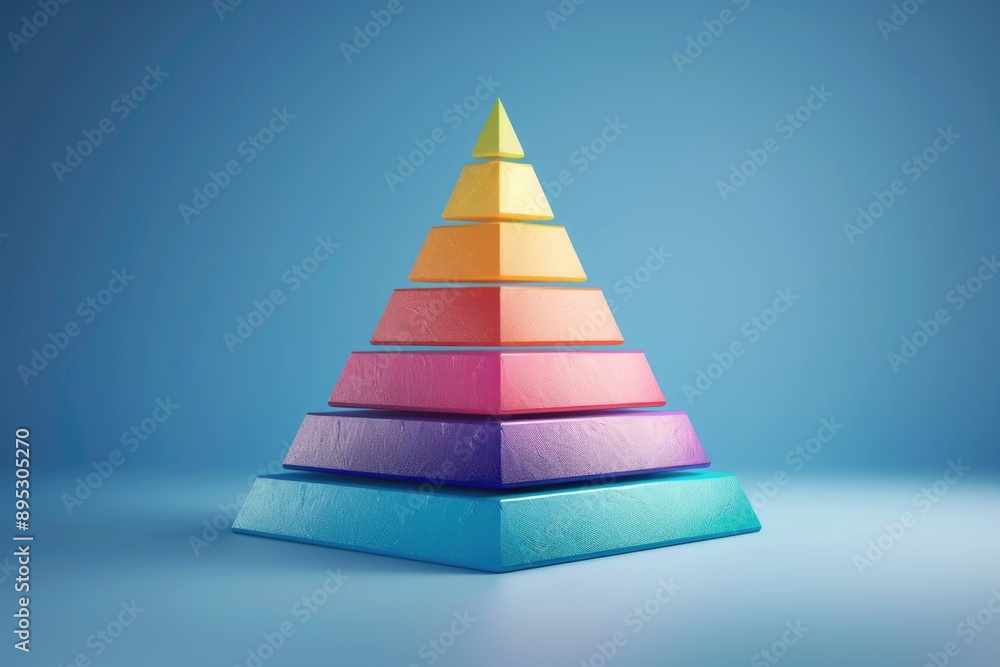 Poster a colorful pyramid stands out against a calm blue backdrop, perfect for use in presentations, infogr