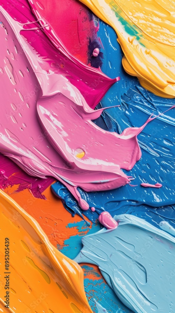 Poster colorful abstract splash, vibrant paint splashes form dynamic textures and patterns, ample copy spac