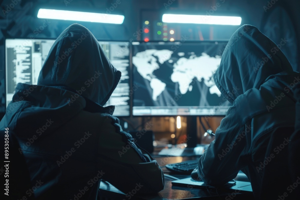 Poster Two office workers using computers
