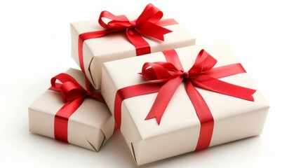 Obraz premium Three white boxes with red ribbons tied to them