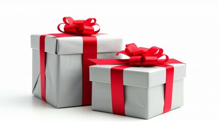 Obraz premium Two silver boxes with red bows on top