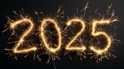 The image is a sparkly, glowing representation of the number 2025