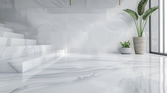 Artistic view of a room with epoxy resin flooring, showcasing its long-lasting strength and layered construction, rich textures and dynamic color scheme