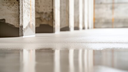 Close-up of a sturdy foundation being reinforced with a smooth layer of epoxy resin, high coverage and glossy finish, industrial and durable