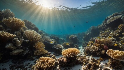 Fototapeta premium Dying Coral Reefs with Bleached Coral and Polluted Water