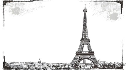 A vintageinspired illustration of the Eiffel Tower against a textured background