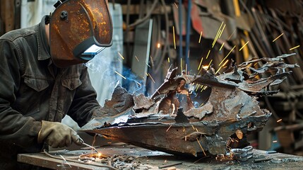 Metal Sculptor: Welding metal pieces into a sculpture.