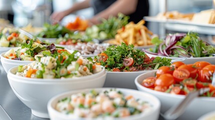 A vibrant display of fresh, healthy salad ingredients including a variety of vegetables, greens, and dressings arranged in bowls, highlights the appeal of nutritious eating.