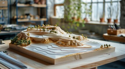 Architectural model on a table in a well-lit studio