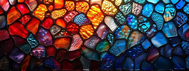  Seamless pattern background of colorful stained glass windows with vibrant color palette 