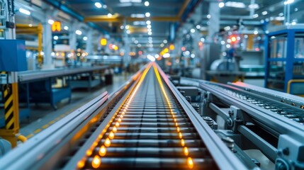 High-tech conveyor belt in a modern manufacturing facility